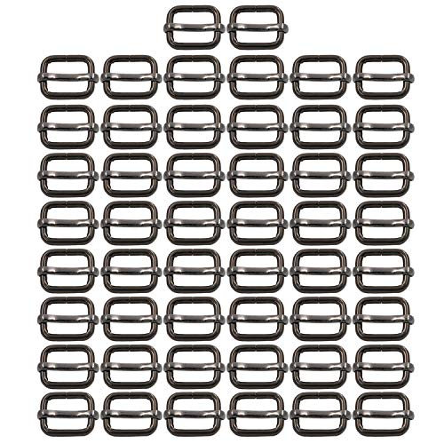 BIKICOCO Metal Slide Adjuster Buckle Tri-Glides with Movable Center Bar, for Straps, 0.6 x 0.51 Inch, Gunmetal, Pack of 50