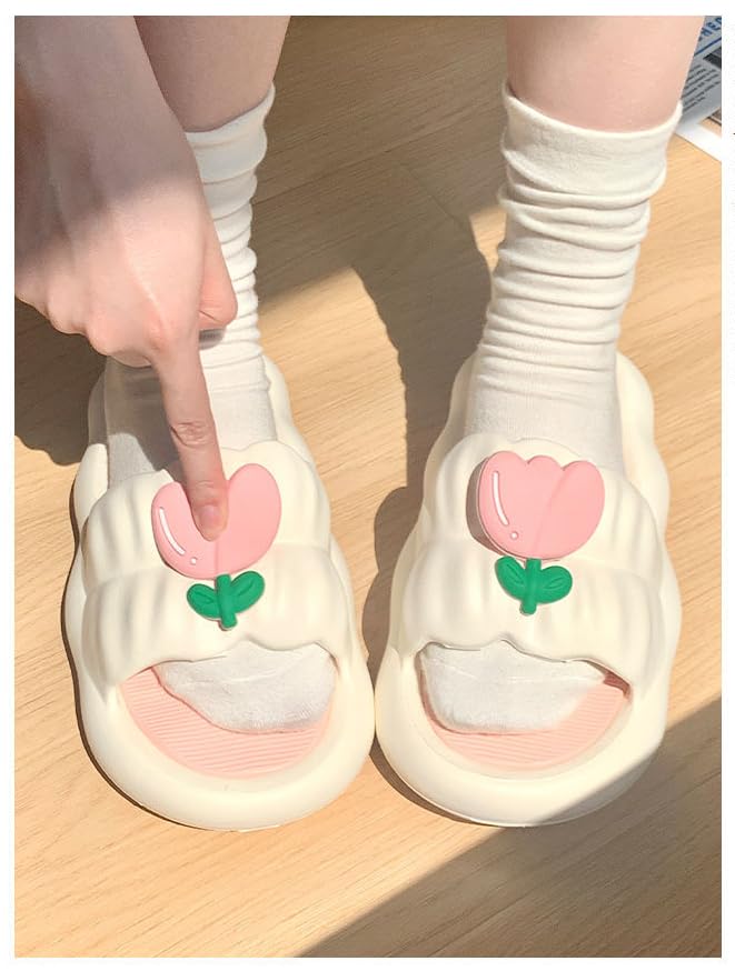 Shower Slippers Sandals Women Flower Slippers Tulip Cute Y2k Kawaii Aesthetic Shower Flip Flops Women Flats Indoor Beach Travel Pool2