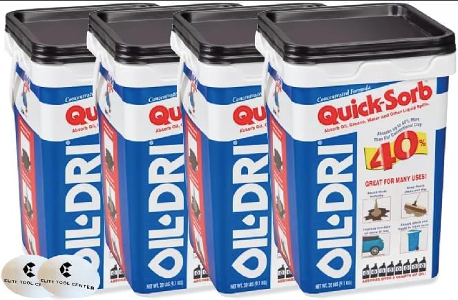 4 Pack Oil Dri Quick-Sorb Granular Clay Loose Absorbent, 2 Gallon Volume Absorbed per Package, 20 lb Weight Pail, Not Scented For Acids, Grease, Ink, Oil, Other Liquid Spills, Paints With Stickers