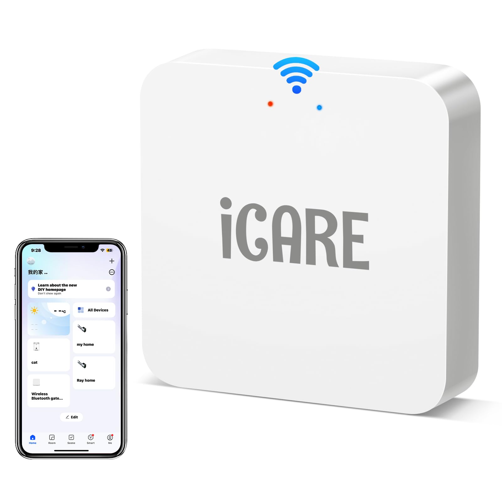 Smart Gateway (WiFi/Bluetooth) für ICARE Fingerprint Smart Lock/Tuya/Smart Life - Fernsteuerung per App, kompatibel mit Alexa & Google Home