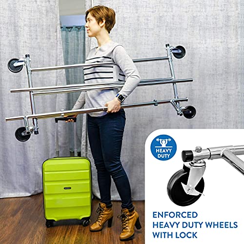 Tatkraft Drogo Heavy Duty Clothes Rack On Wheels, 220Lb Load, Adjustable Garment Rack Length 4-6Ft, Height 4,7-5,5Ft, Easy To Assemble, Chromed Steel #TOP3