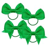 GFun ヘアゴム 子供 リボン 4枚セット 可愛い 髪ゴム ヘアアクセサリー 入園式 入学式 卒園式 発表会 浴衣 洋服 ダークグリーン