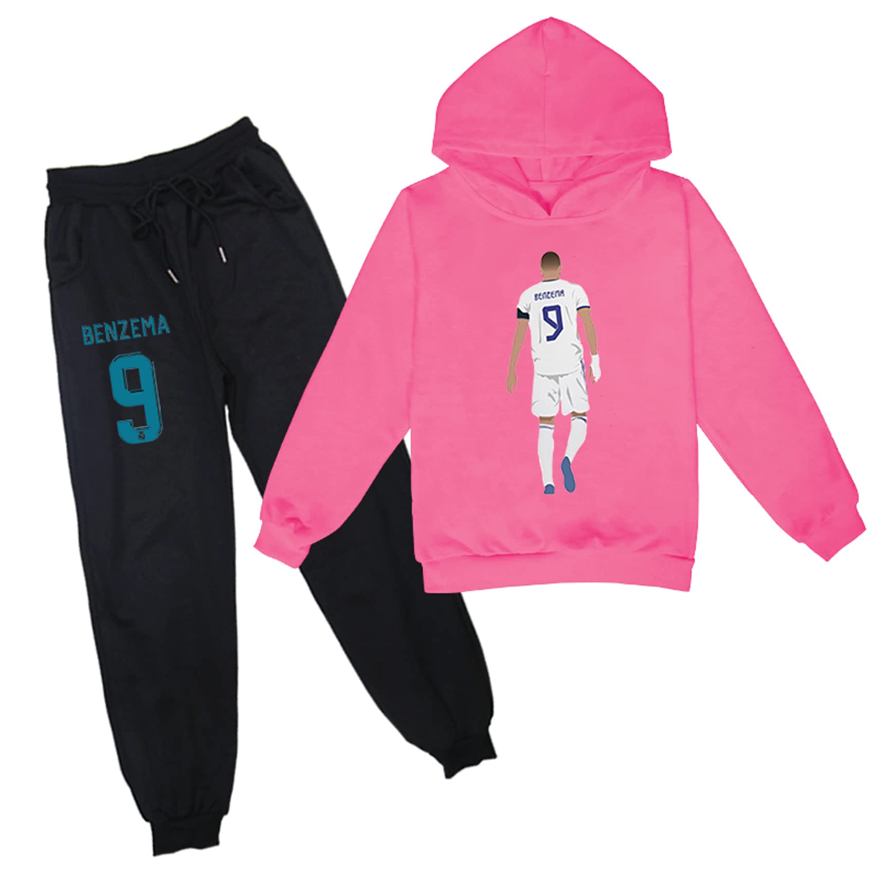 【童装】Himoop Boys Girls Benzema Clothes Outfits Sweat Suit,Fall Classic Hooded Sweatshirts and Sweatpants Sets for Youth(2-14Y)