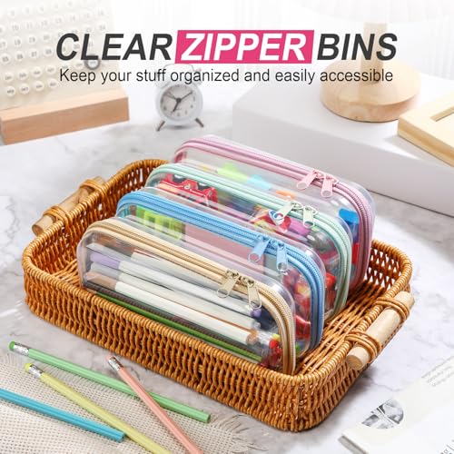 Image of Hoolerry 4 Pcs Hard Clear Zipper Case Makeup Bags Plastic Zipper Pouch Transparent Storage Box Containers for Cosmetics, Snacks, Building Blocks, Puzzles(Clear,7.5 x 3.9 x 2 in,Soft Colors)