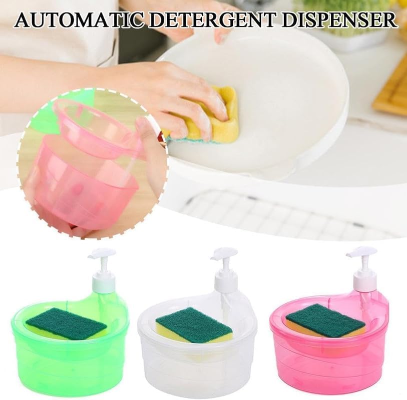 Image of MARKWELL Double Layer Soap Dispenser for Bathroom Accessories Dishwasher Liquid Holder Liquid Dispenser Pump with Sponge Holder Kitchen Sink Accessories Items(Multi Colour)