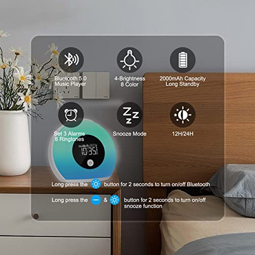 Uplayteck Wake Up Light Alarm Clock With Bluetooth Speaker, Kids Night Light, 4 Level Brightness & Colorful Light, Digital Alarm Clock For Kids, Teen, Bedroom #TOP2