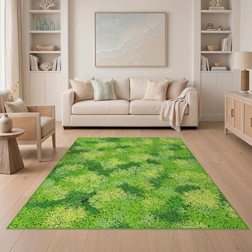 ODIKA 5'x7' Washable Modern Leaf Area Rug, Green Non-Shedding Pet Friendly Carpet for Small Living Room, Playroom, Bedroom, Easy Care Kids Safe Mat | Ref:2025271