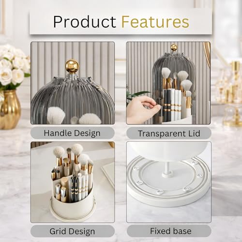 Image of KiZY Luxury 360 Rotating Makeup Brush Holder Organizer | Countertop Organizer Skincare Storage for Vanity, Desktop, Bathroom, Cosmetics | Lipstic, Eyeliners, Perfume Storage. (BLACK-TRANS COMBO)