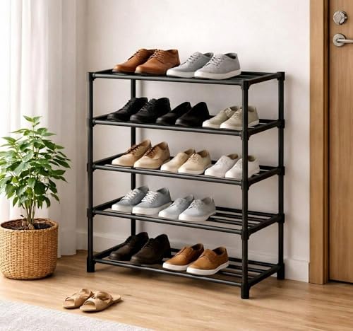 Image of Shoe Stand 5 Layer Shoe Rack for Home Plastic, Thick Strong Pipes for Heavy Load Multipurpose Organizer Rack Shoe, Cloth & Book Storage Shelf for Home, Balcony, Living Room & Workspace
