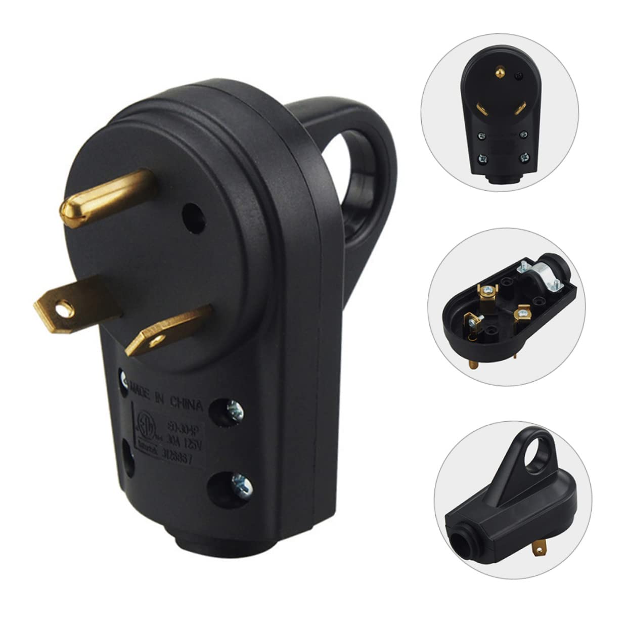 Cabilock 3pcs 30 3-Prong Rv Plug Adapter for Camper/rv 30a Male Electrical Plug Us Standard Replacement Part