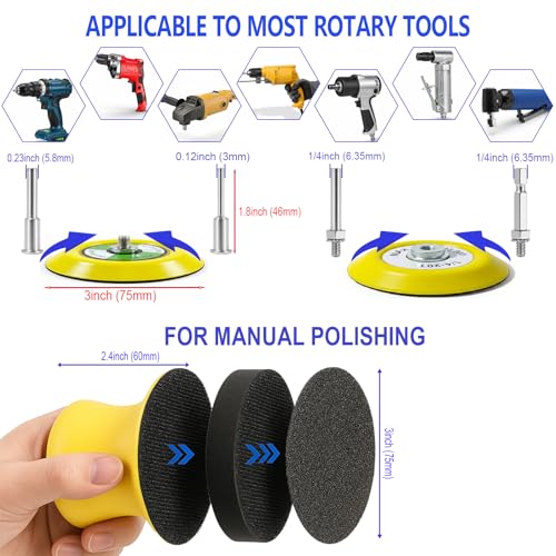 Image of 137Pcs 3 Inch Sanding Disc Polishing Kit, Headlight Restoration Kit | 60-10000 Grit Wet Dry Hook & Loop Sandpapers, Wool Sponge Polishing Pads for Drill Rotary Tools Car Wood Metal Resin Glass
