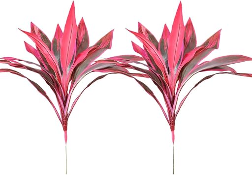 2 Pcs Artificial Cordyline Fruticosa Logs Tropcial Plant 21.6in Fake Dracaena Tree for Indoor Outdoor Office Home Living Room Patio Greenery Porch Decor Red