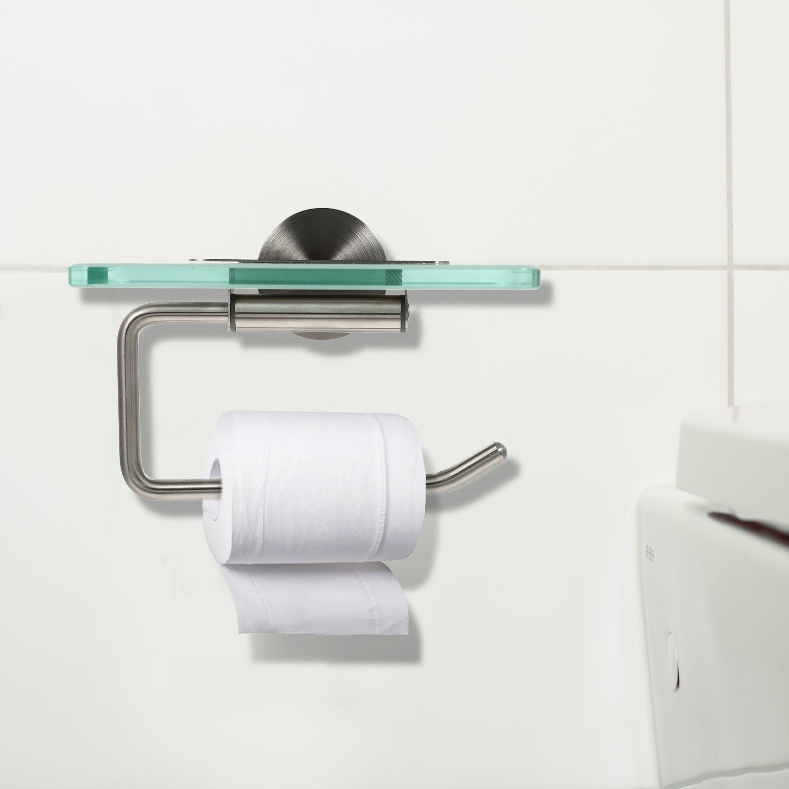 Sosoport Portarotolo Facile da in Acciaio Inossidabile e Vetro a Muro Design Salvaspazio Stile Semplice e Moderno per Bagno e Soggiorno