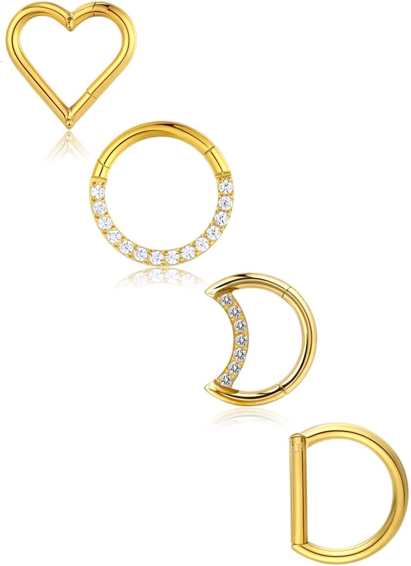 Teardrop Septum Ring Set 316 Stainless Steel Hinged Moon Daith Piercing Jewelry Segment Clicker Rook Snug Tragus Cartilage Hoop Earring 16g