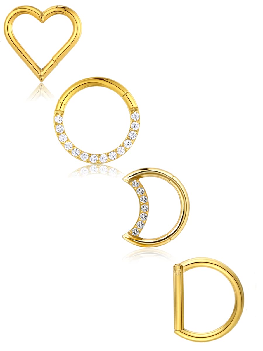 Teardrop Septum Ring Set 316 Stainless Steel Hinged Moon Daith Piercing Jewelry Segment Clicker Rook Snug Tragus Cartilage Hoop Earring 16g