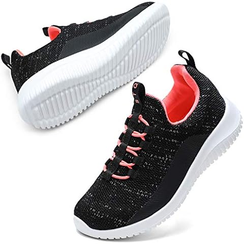 STQ Kids School Shoes Boy Trainers Lightweight Breathable Sneakers Tennis Shoes Black Rose 10 UK Cover