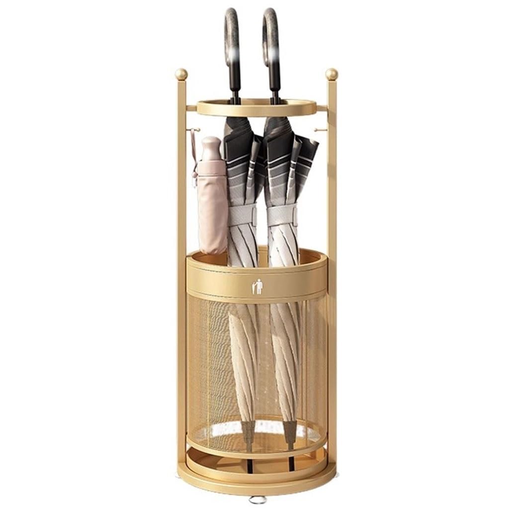 SBJKLYRN umbrella stand, Commercial Umbrella Bucket with Hook, Outdoor Sporting Goods Storage Rack, for Entryway, Porch(Gold)
