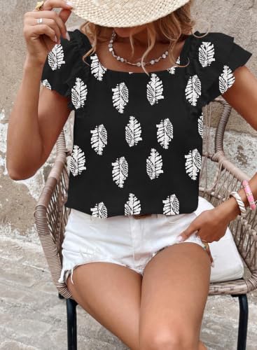Image of Falechay Womens Bow Tie Back Tops Round Neck Ruffle Short Sleeve Shirts Cute Babydoll Chiffon Tee Women Summer Trendy Tunic