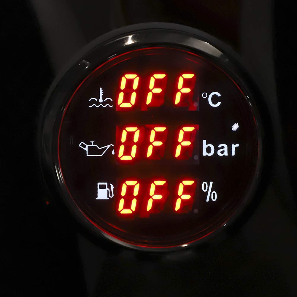 Indicatore Multifunzione 3 in 1 Indicatore Digitale Temperatura Dell'acqua di Raffreddamento Pressione Dell'olio Volume Dell'olio 52MM con Funzione di Allarme Per Car Boat RV(Piastra frontale nera)