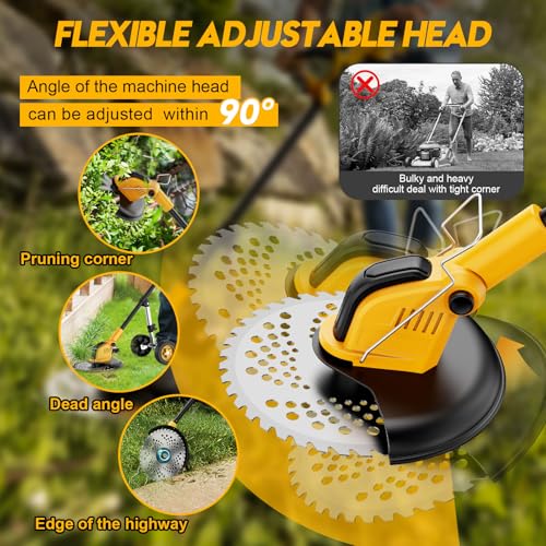 Image of 20000 RPM Brushless Cordless Weed Wacker with Wheel,6000mAh Electric Weed Eater Battery Powered, Heavy Duty Brush Cutter Edger Lawn Tool /Weed Trimmer /Grass Trimmer W /Wheel Metal Blade, 2 Battery