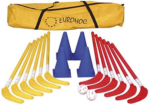 Eurohoc New Junior Indoor Hockey Complete Set Sticks Cones Balls & Bag