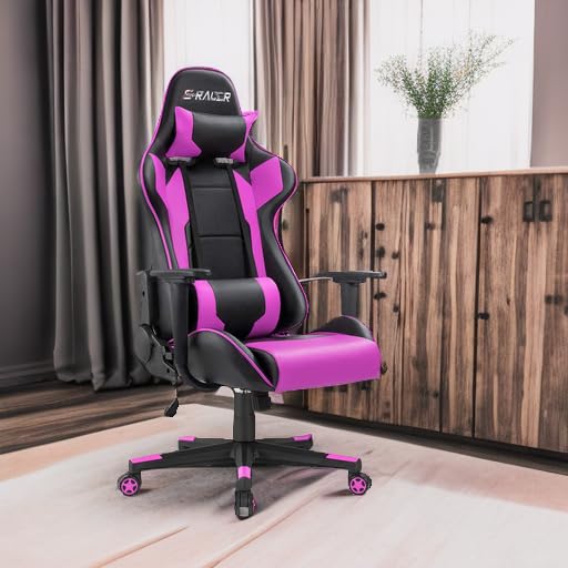 Homall Gaming Chair, Office Chair High Back Computer Chair Leather Desk Chair Racing Executive Ergonomic Adjustable Swivel Task Chair with Headrest and Lumbar Support (Violet)