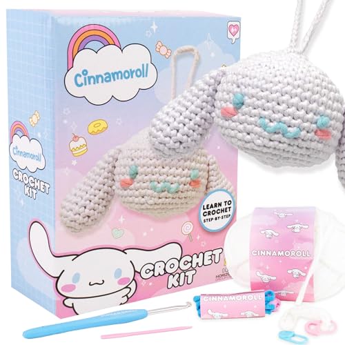 Image of Hello Kitty and Friends Crochet Kit - Cinnamoroll Bag Charm, Sanrio Crochet Kit for Beginners with Yarn, Starter Hooks, Step-by-Step Tutorials, DIY Craft, Great Teen Gifts