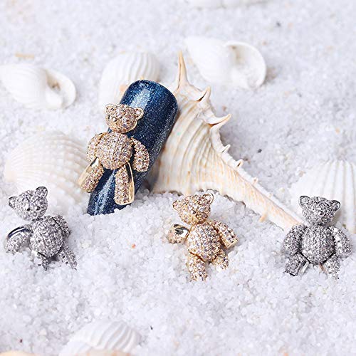 3pcs 3D Bear Alloy Zircon Nail Art Crystals Nail Jewelry Rhinestone Gold Bear Nail Art Decoration for Nail Art Design Manicure Tips Decor(Multicolor)