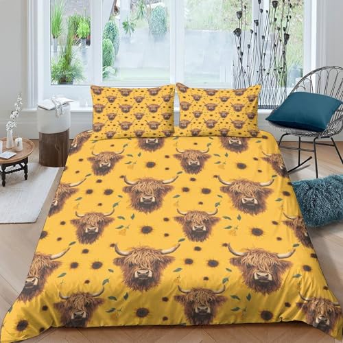 Parure housse de couette bétail Highland imprimé 3D microfibre 135x200cm - 4