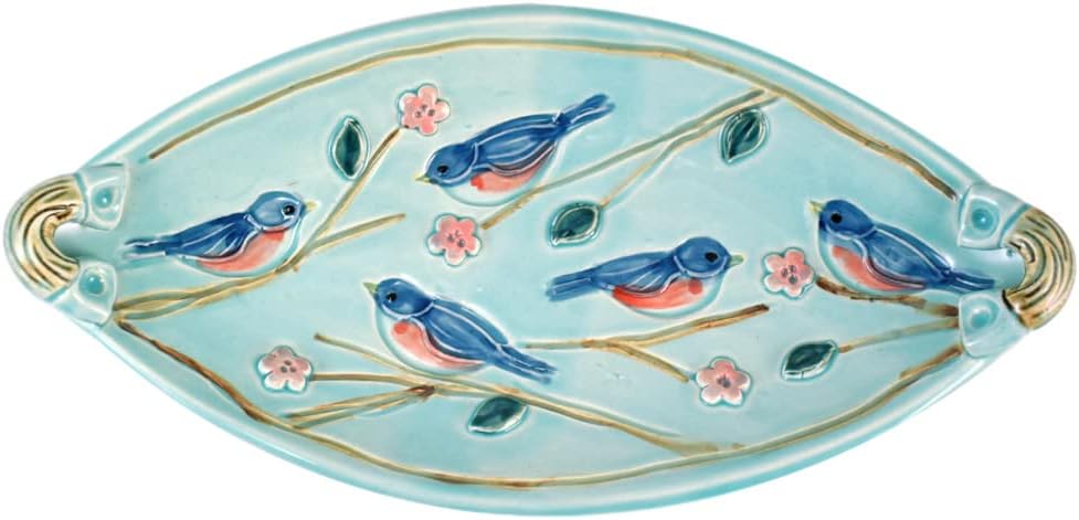 Garden Birds American Made Stoneware Collection: Bluebirds 12" Oval Tray