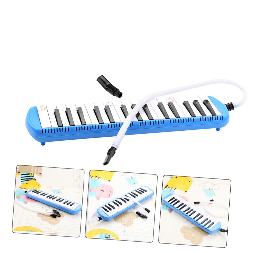 Mélodica à 32 Touches pour Débutants avec Embouchures D119 | Tube Long et Embouchure Courte, Design Compact en Plastique Bleu Blanc, Rythmes et Effets Sonores Intégrés