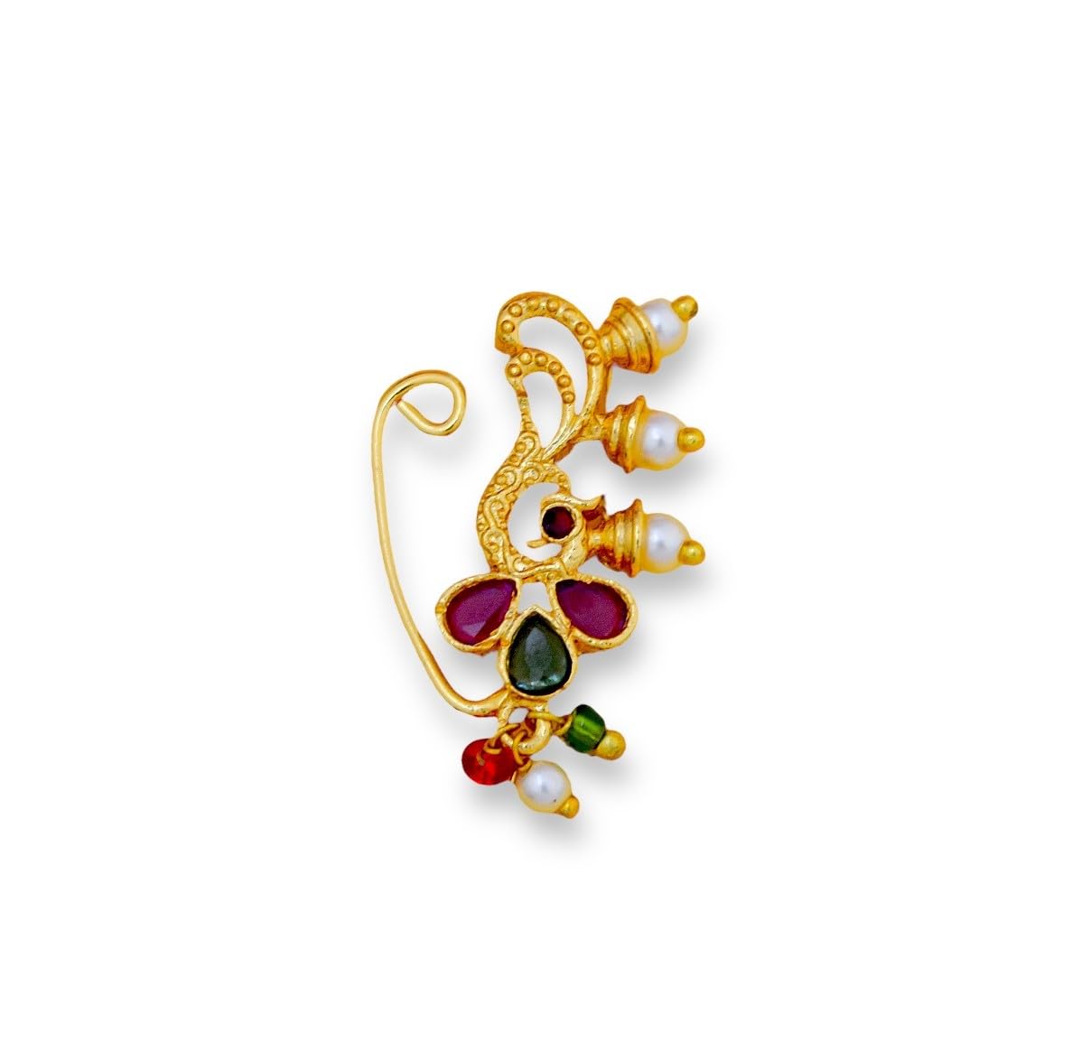 KYOOT JEWELS Maharashtrian Nath Pressing Clip On Studded Gold Plated Nathiya Non Pierced Nose Stud for Women and Girls (Red-Green) (B0CPWDH35R) Amazon Price History, Amazon Price Tracker
