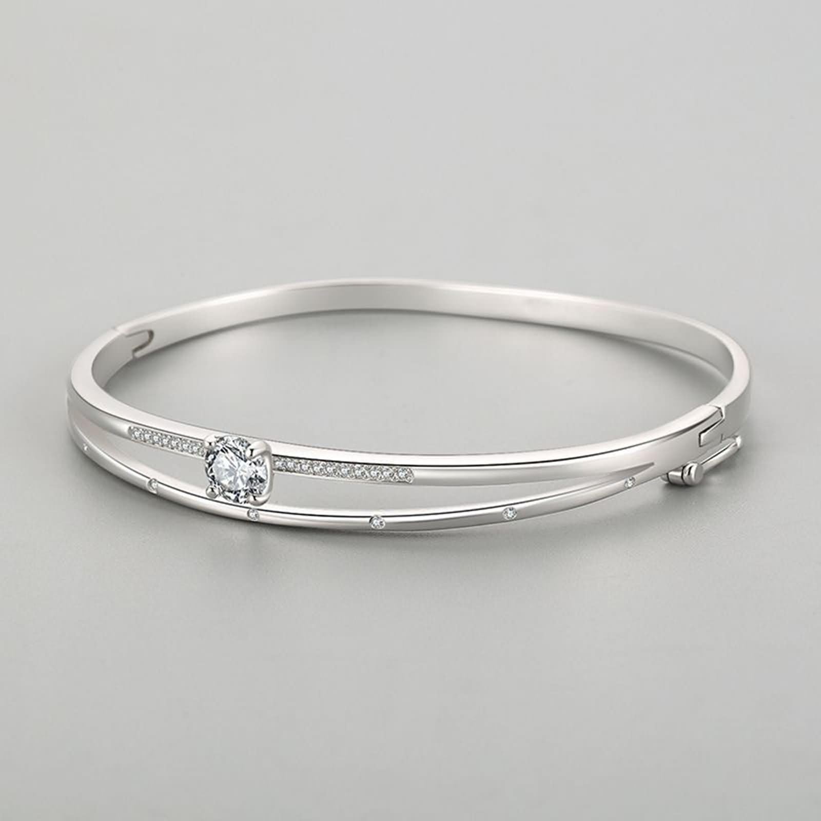Pulseras de Mujer Oro Blanco 9Kt / 14Kt / 18Kt, Redondo con Moissanita, Cadena 16 CM, Pulsera para Mujer Plata