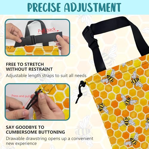 Image of Car Trash Bag Watercolor Honeycomb and Bees Leak-Proof Waterproof Car Garbage Bag with Drawstring Foldable Canvas Trash Bin with Adjustable Buckle for Car Accessories, Travelling, Camping
