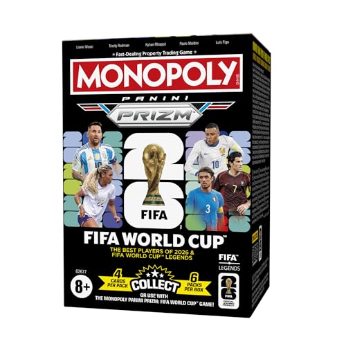 Monopoly Panini Prizm: Copa Mundial de la FIFA, Caja de Cartas de coleccionables | Estrellas Actuales y Leyendas de la Copa Mundial DE LA FIFA | Regalos para los Fans del fútbol