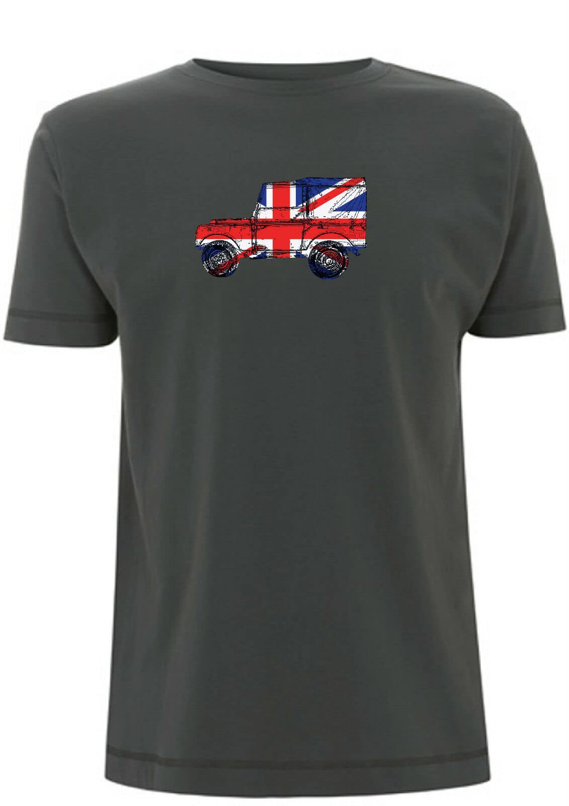 Landrover Series 1 Men's T-Shirt Union Jack Best of British Off Road Defender (Large, Grey)