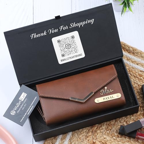 Image of WALLETKART Personalized Leather Women's Clutch with Name & Charm | Customized Clutch for Girlfriend Friend Wife Mother & Sister
