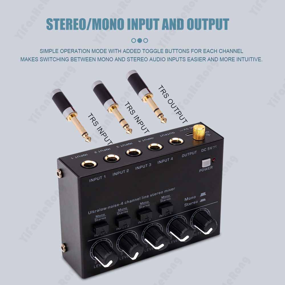 Mixer audio, Mini Mixer a Basso Rumore 4 Canali Console di Missaggio for Chitarra Elettrica Batteria Pianoforte