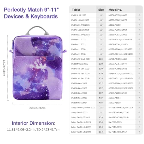 Image of MoKo 9-11 Inch Tablet Sleeve Bag Handle Carrying Case with Shoulder Strap | Fits iPad Pro /Air /A16 11-inch, iPad 10th 10.9, iPad 9 /8 /7th 10.2, iPadAir 5 /4th 10.9 and Tab S8 /S9 11-inch, Purple Starry