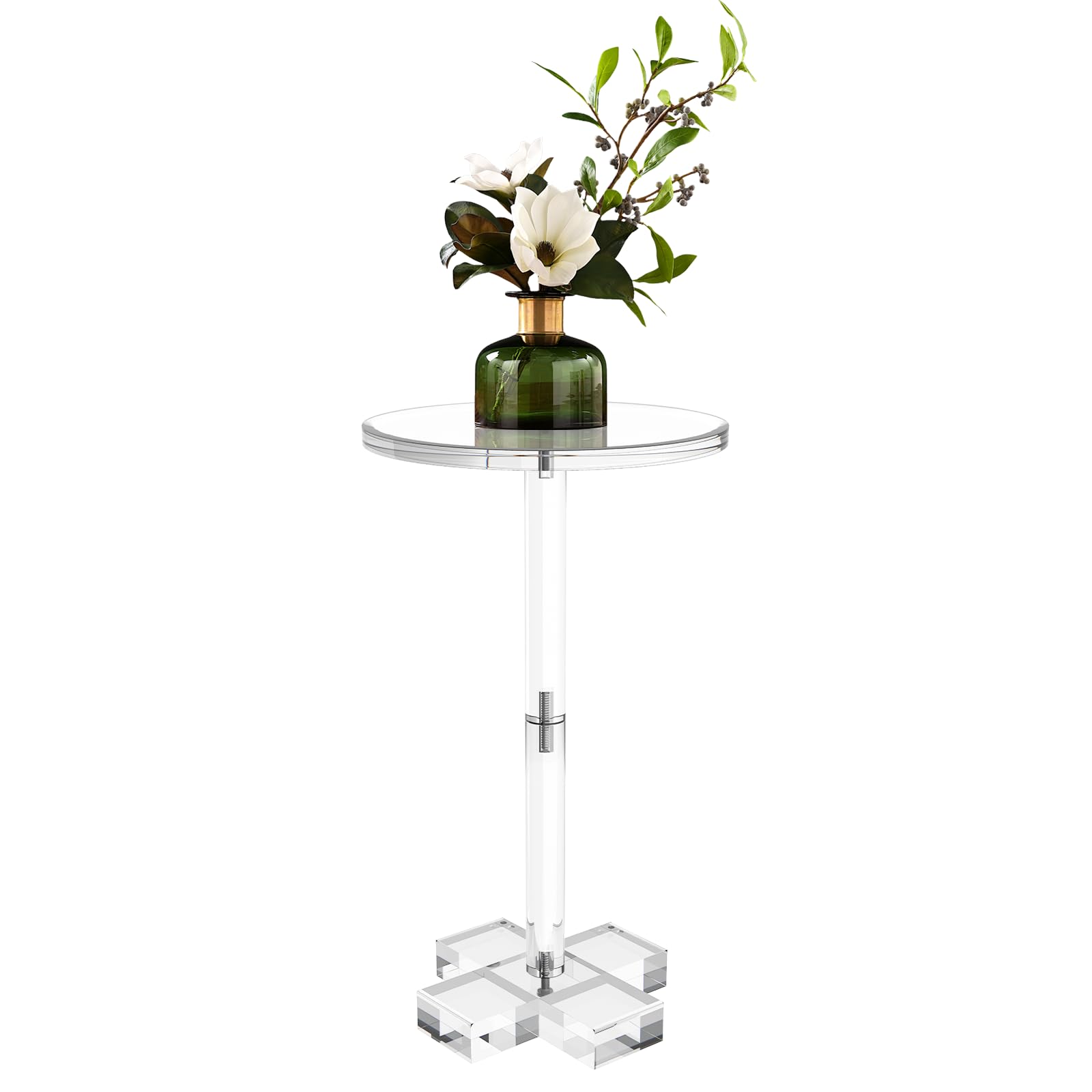 High Top Bar Table Side Table, 9" D x 9" W Clear Bistro Tables Acrylic Tables for Small Space with Criss Cross Base, Small Round Side Table for Living Room, 23'' Tall