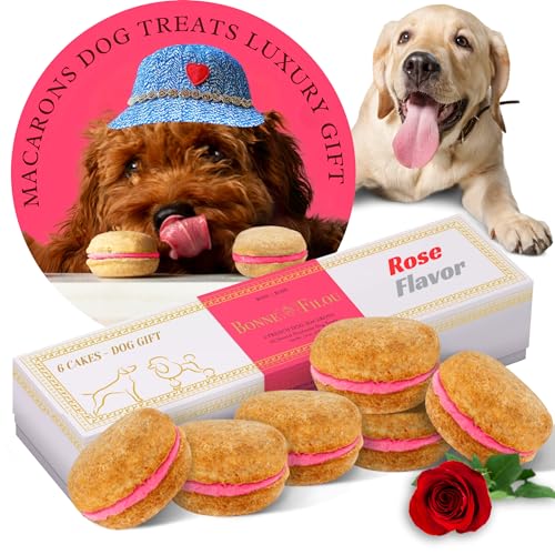 Bonne et Filou Christmas Dog Treats Rose Cupcakes, Dog Birthday Gift for Medium to Large Breed – Gourmet Macaron Cakes, Healthy & Delicious Human Grade Snacks – 6 Count