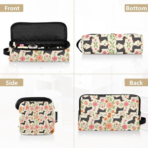 Hair Tool Travel Bag con Mat Resistente al Calor Bolsa Grande para Planchas de Pelo, Estuche de Viaje para Herramientas Calientes y Accesorios de Cuidado Capilar, Estuche de Almacenamiento Floral con Diseño de Perro Dachsund miniatura 5