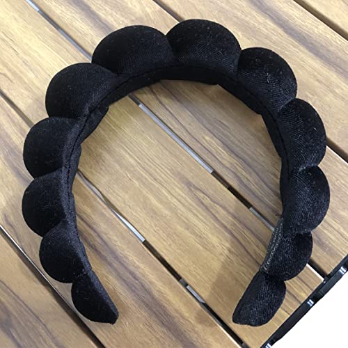 Puffy Makeup Headband Spa Headband for Women Sponge & Terry Towel Cloth Fabric Versed Headbands for Skincare,Yoga,Face Washing,Makeup Removal,Shower and Facial Mask (Black) - Image 2