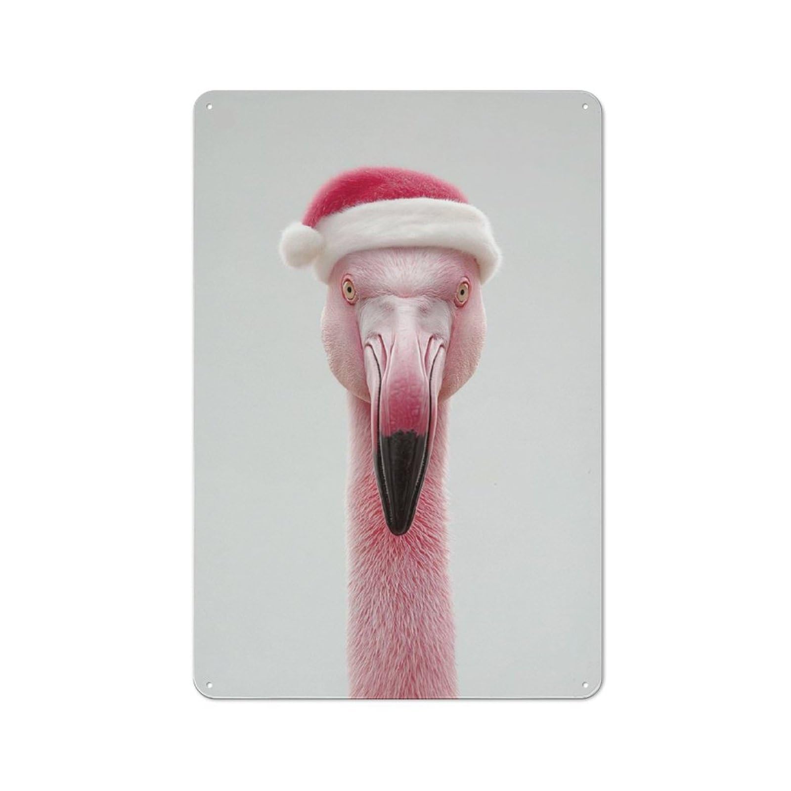Junmoney Flamingo Wearing Santa Hat Tin Wall Plaque 30X20cm With For Living Room Or Hallway, For Garage, Workshop And Man Cave Decoration