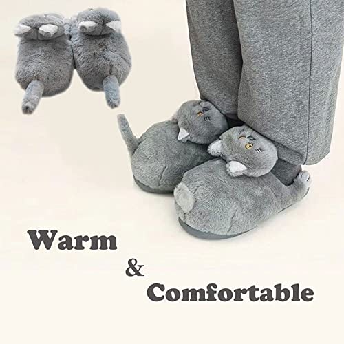 Cat Slippers for Women Kawaii Cute Plush Animal Slippers Fuzzy Warm House Shoes Winter Cat Slippers for Indoor and Outdoor (Gray)3