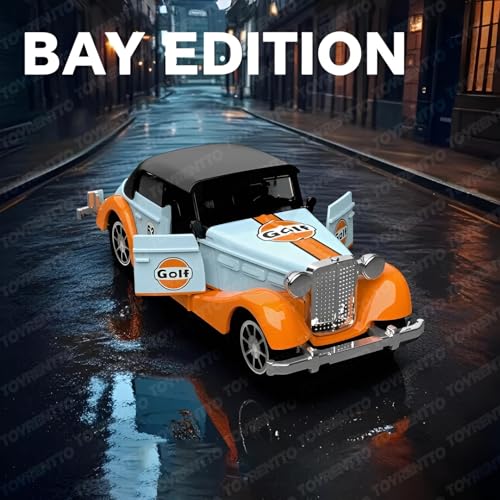 Image of 1:36 Scale Vintage Die-Cast Classic Car Model Toy | Pull Back Sports Car Toy with Openable Doors | Premium Alloy Vehicle Toy for Kids & Collectors | Blue-Orange Racing Edition