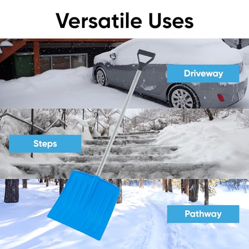 Image of Superio Kids Snow Shovel Plastic Small Shovel for Snow Removal with Wooden Handle Heavy Duty 12 inch Blade, Blue 2 Pack