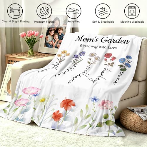 KUKULIKI Ships Next Day, Personalized Christmas Mom Blanket Gift, Custom Blanket with Kids Name and Birth Month Flowers, Birthday Gifts for Mom from Daughter Son, Personalized Gifts for Grandma,Wife — view 6