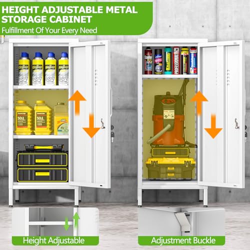 Image of PAOFIN 35 inch Metal Storage Locker, Lockable Employees Metal Locker with Door and Adjustable Shelves, Steel Locker for Home, School, Office, Gym (White)