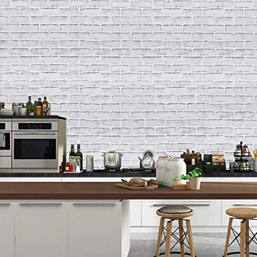 Mecpar White Grey Brick Wallpaper 17.71” X 78.7” Brick Contact Paper Vintage White Brick Peel And Stick Wallpaper Self-Adhesive Brick Textured Wallpaper For Backsplash Shelf Liner Home Wall Decor #TOP7